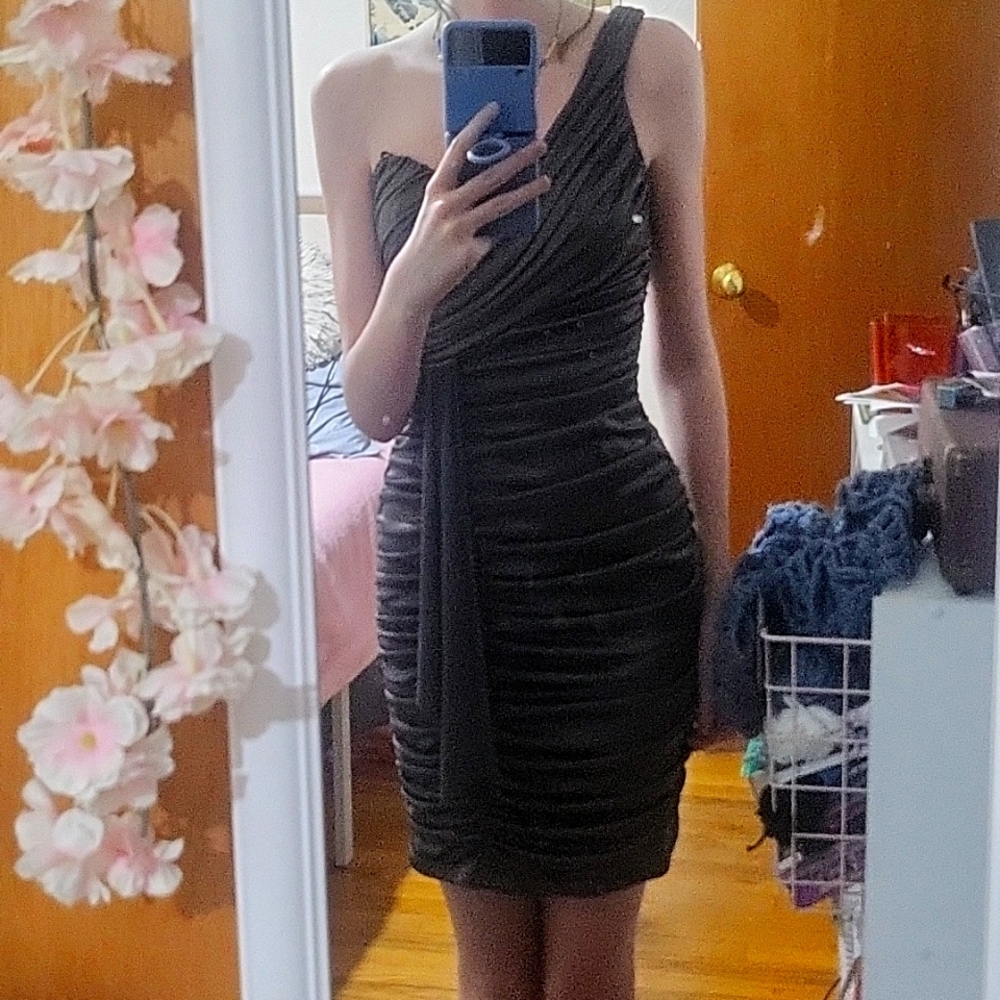 City Triangles Dress, Size Small, Dark Green, Off the Shoulder Short Dress